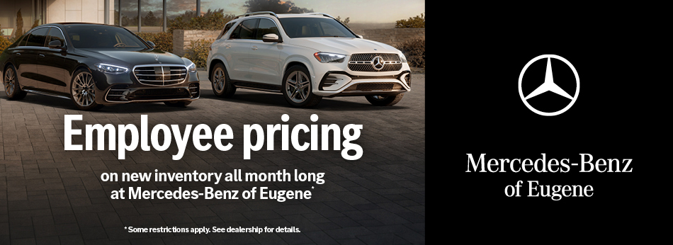 Mercedes-Benz of Eugene Bulldog 0826 photo of a mercedes-benz ad advertising employee pricing